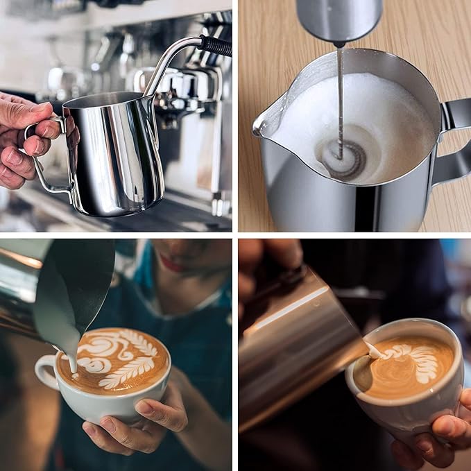 Milk Frothing Pitchers-12oz/350ML Stainless Steel Steaming Pitchers, Scale Coffee/Milk/Cappuccino/Latte Art Barista Steam Pitchers