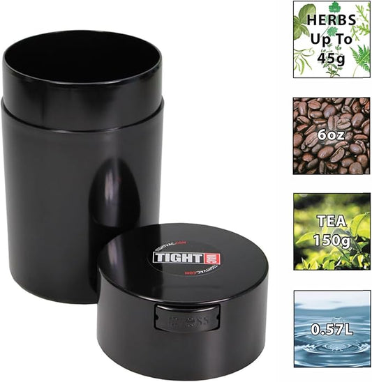 Tightvac 1 oz to 6 ounce - Patented Airtight Container | Multi-use Vacuum Container Works as Smell Proof Containers for Herbs and Dry Goods. Black