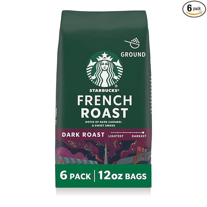 Starbucks Ground Coffee, Dark Roast Hot or Iced Coffee, French Roast, Six 12 oz Bags