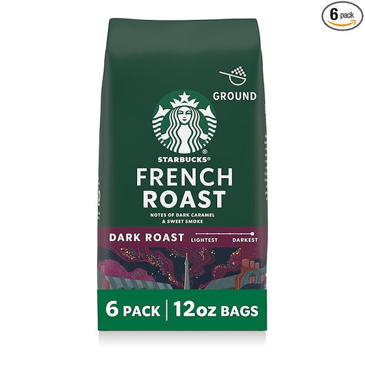 Starbucks Ground Coffee, Dark Roast Hot or Iced Coffee, French Roast, Six 12 oz Bags