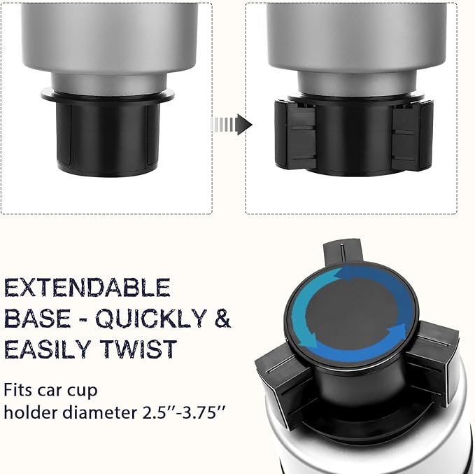 Seven Sparta Car Cup Holder Expander with Adjustable Base, Compatible with Hydro Flasks 32/40 Ounce, Compatible with Yeti Ramblers 20/26/30 Ounce, Other Bottles in 3.4"-3.8"(Silver Gray)