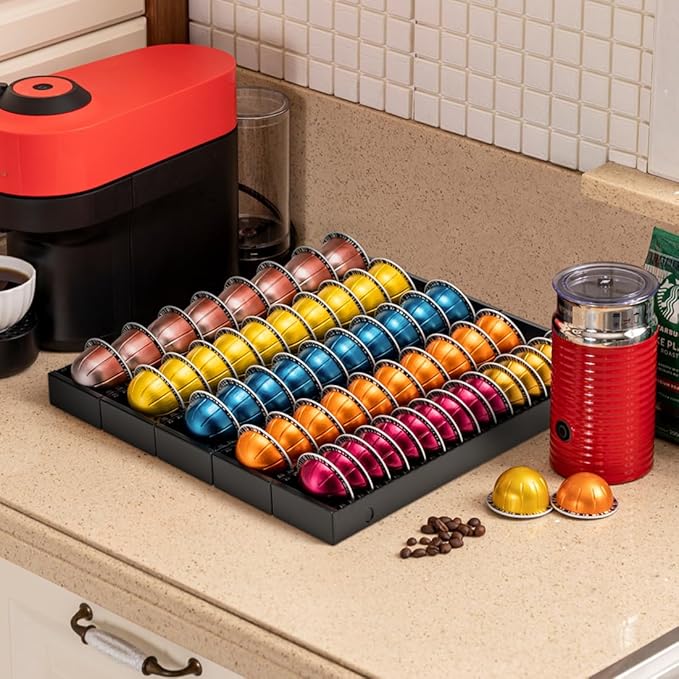 FlagShip Vertuo Pod Drawer Insert for Counter,Nespresso Pod Holder DIY Magnetic Connect Black Metal(5 Packs)