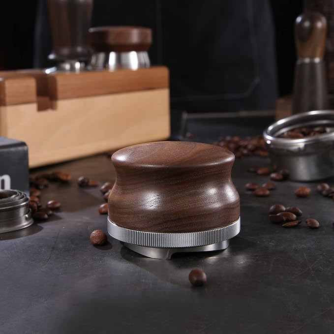 GURUDAR 53mm Coffee Distributor, Espresso Distribution Tool, Adjustable Depth Espresso Tamper Leveler with Walnut Wood Handle Fits for 54mm Breville Barista Portafilter