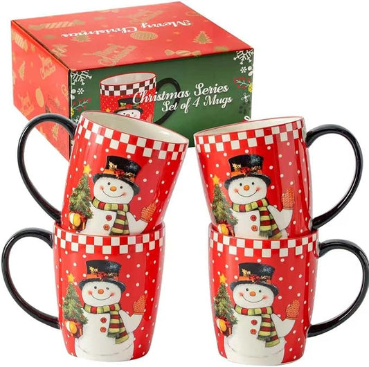 HASENSE Coffee Mugs Set of 4, 16 Oz Festive Holiday Cups for Cocoa & Latte with Big Handle, Large Modern Ceramic Coffee Mugs Microwave & Dishwasher Safe, Ideal Christmas Gift