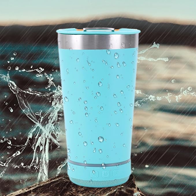 Blue Tumbler with Bluetooth Speaker, Insulated Stainless Steel Travel Cup with Lid,MusicTumbler Cup with Speaker,Stainless Steel Speaker Tumbler for Gym, Office, Travel