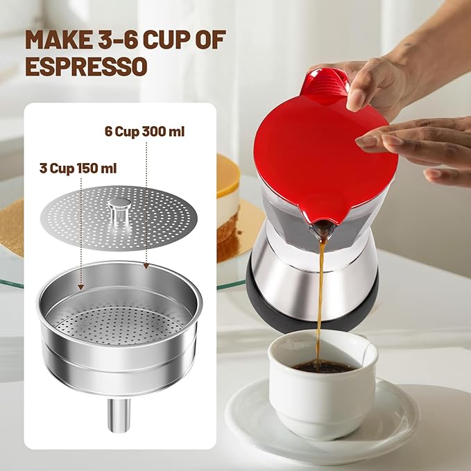 Electric Moka Pot 6 Cup 300ml Plastic Transparent Stovetop Espresso Maker Portable Stainless Steel Mocha Pot Percolator Italian Coffee Makers Greca Machine Cafe Classic for Home Camping