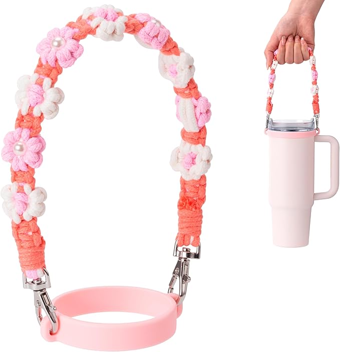 Water Bottle Handle, Hand-Woven Lanyards Silicone Water Bottle Sling, Carrier, Holder with Strap Compatible 8-40oz Stanley Cup Hydroflask Bottle Accessories