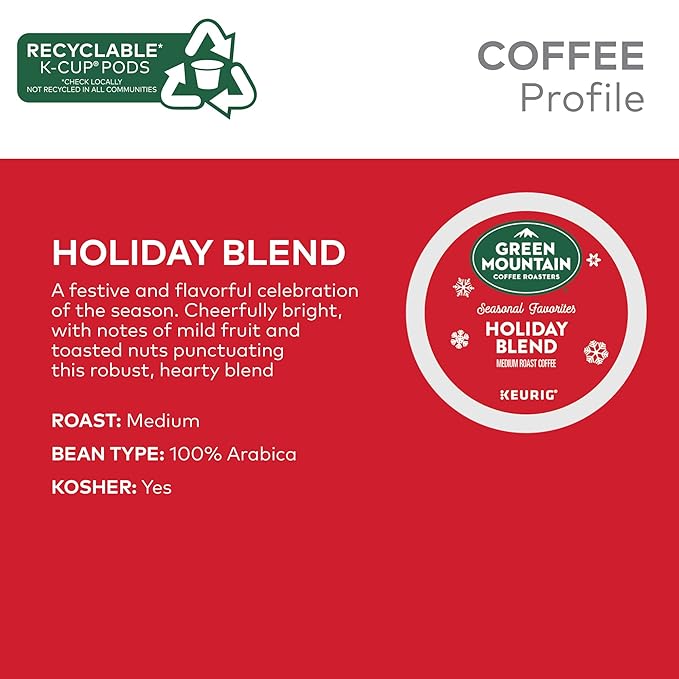 Green Mountain Coffee Roasters K-Cups, Holiday Blend, 12 Count