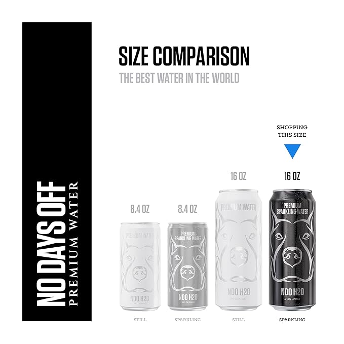 NO DAYS OFF Premium Sparkling Water - 12 Pack,16 fl oz, Sparkling (Unflavored) - Ultra-Purified Reverse Osmosis with Gentle Carbonation, Served in BPA-free 100% Recyclable Cans