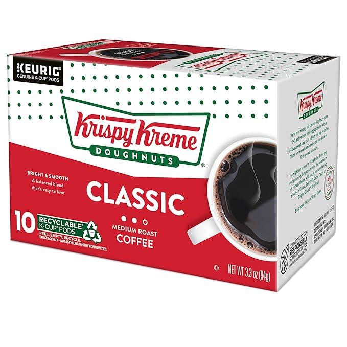 Krispy Kreme Classic Keurig Single-Serve K-Cup Pods, Medium Roast Coffee, 60 Count (6 Packs of 10)