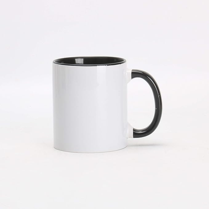 11oz White Ceramic Sublimation Coffee Mug With Solid Colors Inside and Handle, Mixed 6 Colors of Black, Red, Blue, Yellow, Green and Pink, Case of 36