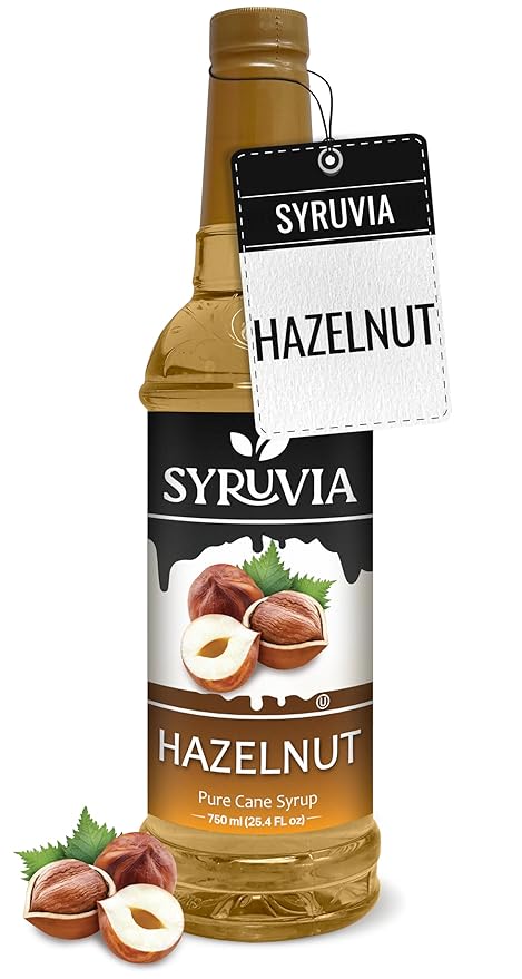 Syruvia Coffee Syrup, Hazelnut Flavored Syrup for Drinks, Lattes, and Desserts – 25.4 fl oz