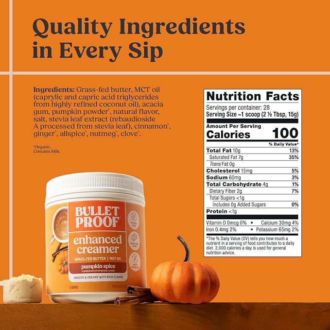 Bulletproof Pumpkin Spice Creamer, 14.8 Ounces, Keto Coffee Powder Creamer with MCT Oil and Grass-Fed Butter