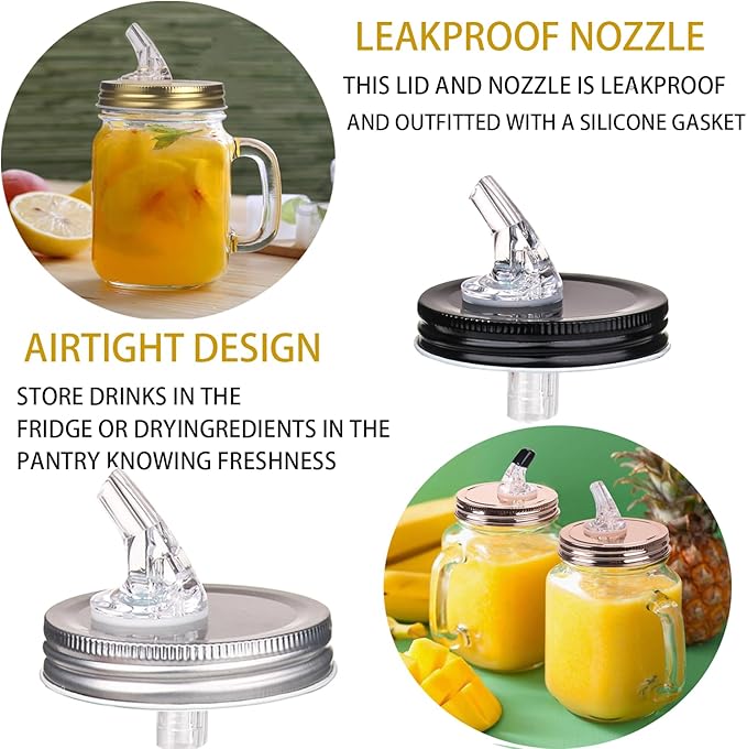 Mason Jar Pour Spouts. free flow Mason Jar Pour Spouts, mason jar for spout regular mouth size 70mm dispenser germination cover. Suitable for any liquid. LeakProof 10Pack + 20 Black Lid Caps (10