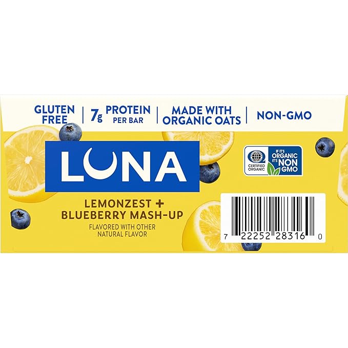 LUNA Bar - Mash-Ups LemonZest + Blueberry Flavor - Gluten Free Snack Bars - Non-GMO - Protein Bars - Made with Organic Oats (15 Pack)