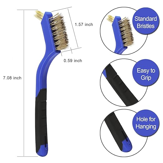 VASTOOLS Wire Brushes Pack of 7. for Cleaning Welding Slag, Rust and Dust. 7" Brass, Stainless Steel, Nylon Brushes with Rigid Handle