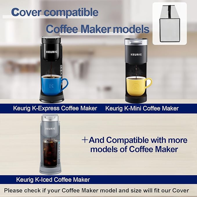 Dust cover for Keurig Single Serve K-Cup Pod Coffee Maker, Heavy Duty Waterproof Coffee Machine Cover for Keurig K-Express, K-Mini and K-Iced Single Serve K-Cup Pod Coffee Maker (Silver)