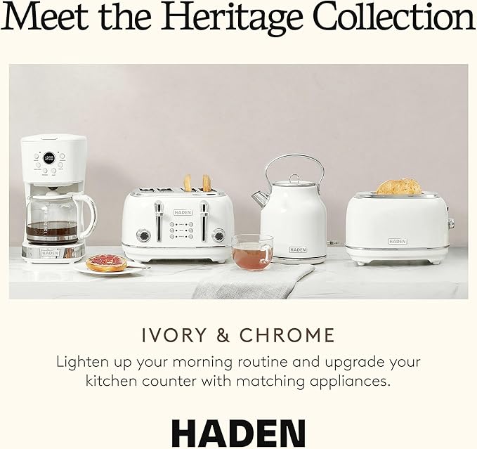HADEN Coffee Machine, 12 Cup Programmable Drip Coffee Maker, Ivory & Chrome
