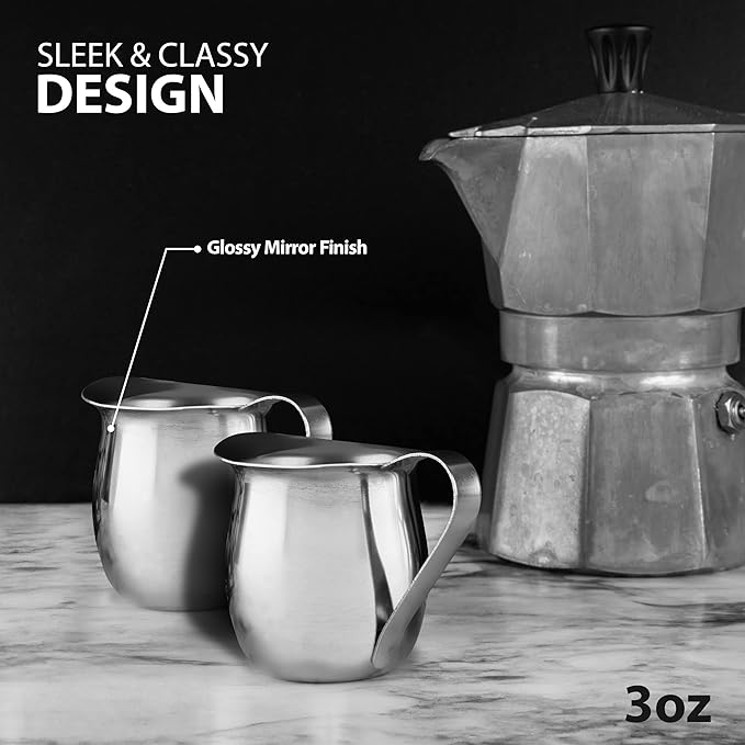 EHOMEA2Z Stainless Steel Bell Creamer Espresso Shot Frothing Pitcher Cup Latte Art (2, 5 Oz)