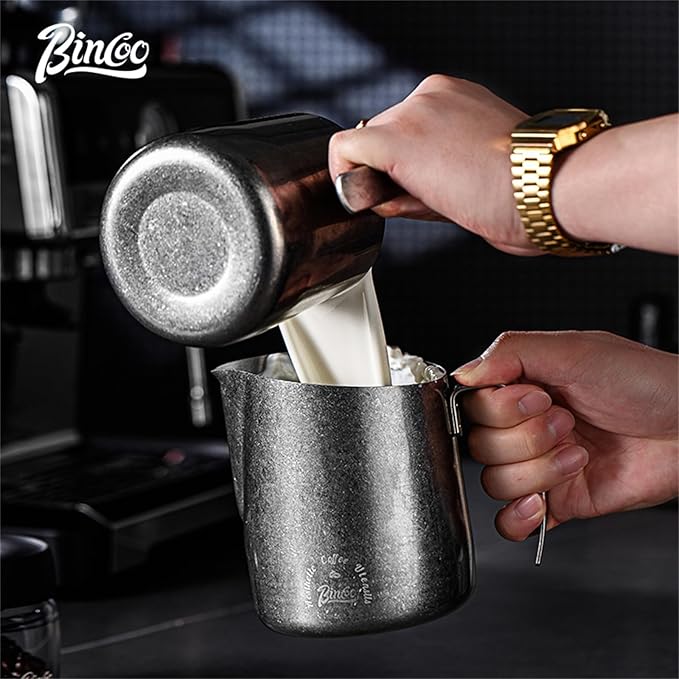 Bincoo Milk Frother Pitcher 750ml (25oz) - Stainless Steel Barista Milk Frothing Cup with Ice Crystals Design - Professional Espresso & Cappuccino Accessories for Coffee Machine,Latte Art