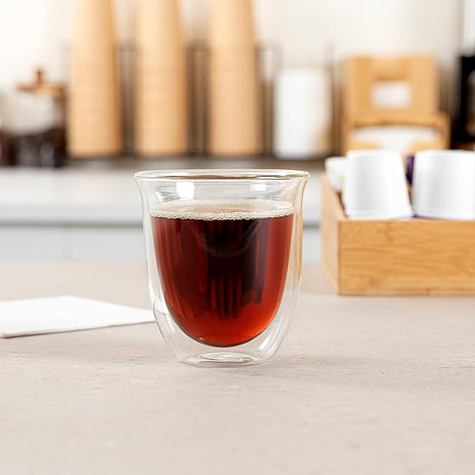 Restaurantware Coffee Cup 12 Pack of 6.8 oz Insulated Double-Wall Glass Borosilicate Coffee Cup Espresso Shot Dishwasher Safe For Hot Drinks