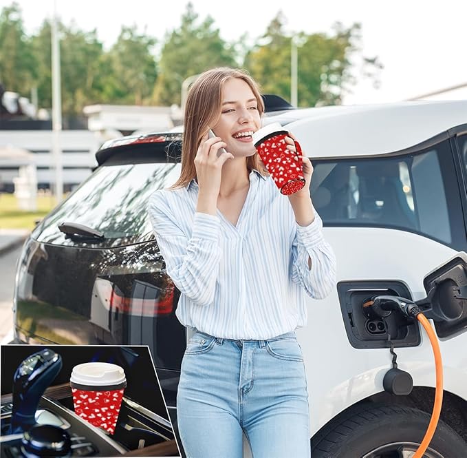 Red White Heart Reusable Coffee Sleeves Iced Coffee Cozy Insulator,Valentine's Day Neoprene Holder with Handle for Cold Coffee or Ice Drink, Large 30-32oz