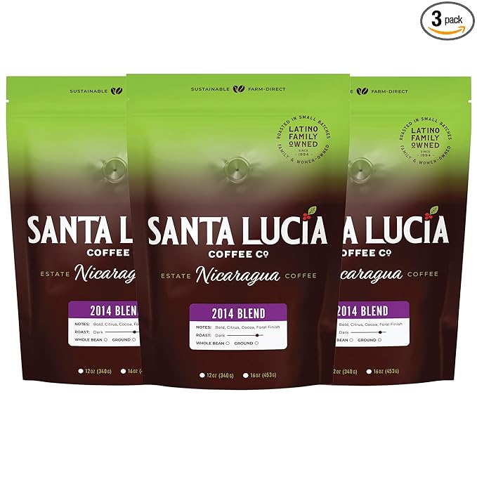 Santa Lucia Coffee - 2014 Nicaraguan Roast Coffee - Rich in Minerals - Low Acididity - Natural Sweetness - Strong & Bold Flavor - Subtle Undertones & Smoothness - Ground - 16oz. (Pack of 3)
