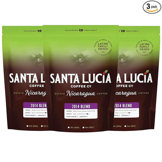 Santa Lucia Coffee - 2014 Nicaraguan Roast Coffee - Rich in Minerals - Low Acididity - Natural Sweetness - Strong & Bold Flavor - Subtle Undertones & Smoothness - Ground - 16oz. (Pack of 3)