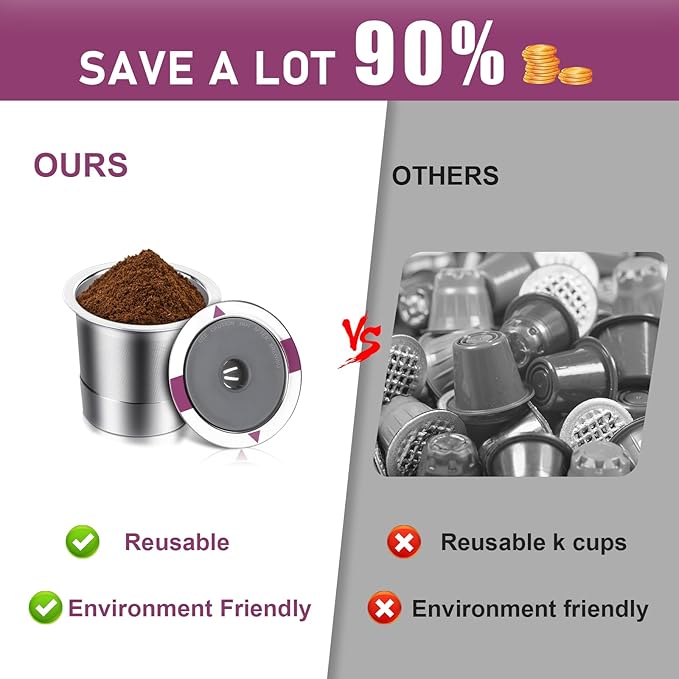 Reusable K Cups, Universal stainless steel Reusable Coffee Pods, Refillable Single K Cups for K 2.0 and 1.0 Coffee Makers