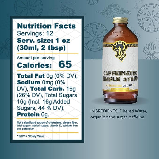 Portland Syrups - Caffeinated Simple Syrup - Premium Beverage Concentrate for a Boost of Clean Energy - Add to Soda, Cocktails, Tea, Coffee Drinks, and More - 12 oz with 24 Servings (Pack of 2)