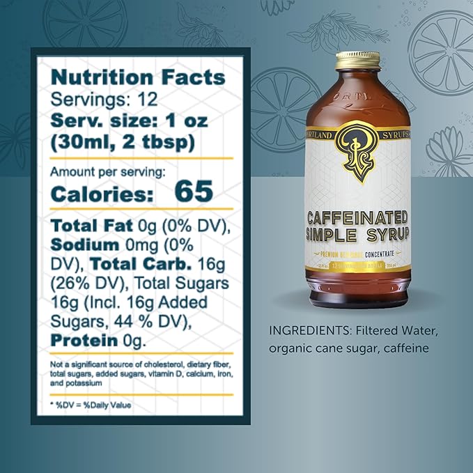 Portland Syrups - Caffeinated Simple Syrup - Premium Beverage Concentrate for a Boost of Clean Energy - Add to Soda, Cocktails, Tea, Coffee Drinks, and More - 12 oz with 24 Servings (Pack of 1)