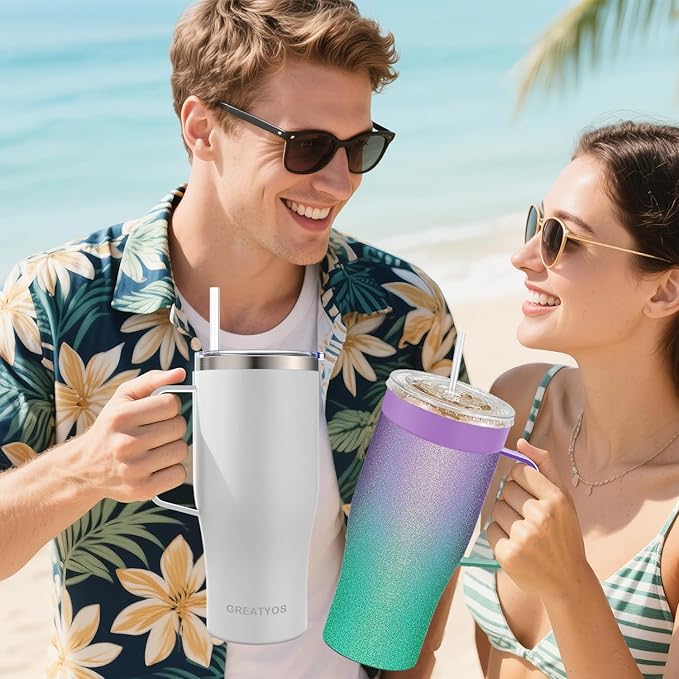 Universal Iced Coffee Sleeve with Handle - Insulated Double Wall Reusable Stainless Steel Holder Insulator for Cold Drinks Fits Small Medium Large To Go Cups Gifts for Men Women Him Her (Glitter)