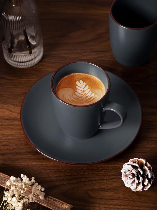 famiware Venus Coffee Mugs for 6, 14 oz Mug Set, Dringking Cup with Handle for Coffee, Tea, Cocoa, Milk, Charcoal
