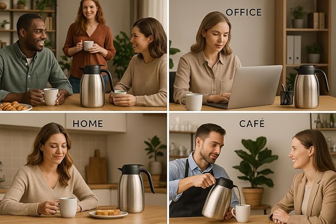 Heritage66 Thermal Coffee Carafe with Cleaning Brush – 68 oz (2 L) Vacuum Insulated Stainless Steel Beverage Dispenser, Keeps Drinks Hot 12 H/Cold 24 H, Ideal for Home, Office & Parties