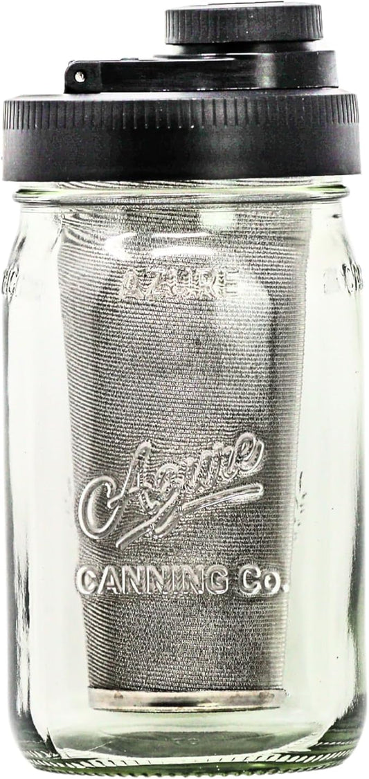 Brewing America Mason Jar Cold Brew Coffee Maker Infuser: Made in USA Wide Mouth Mason Jar with Screw Top Pour Lid, Stainless Steel Filter for Delicious Coffee, Tea, Alcohol - 1 Quart 32 oz Black Lid
