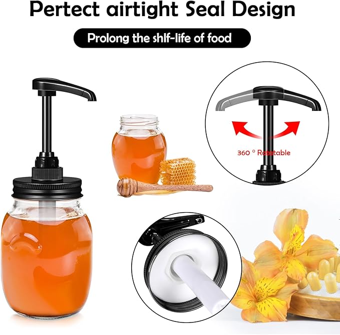 QurHapzy Honey & Maple & Syrup Mason Jar Dispenser Pumps, Use for 2.75 Inch Regular Mouth, Stainless Steel Cap ande Food Safety Jam Pump,Suitable for Coffee,Ketchup,etc.NO JAR No Rust