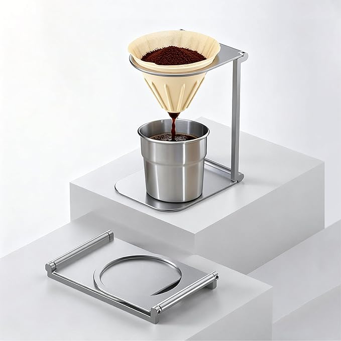 seicasaya Foldable Pour Over Coffee Dripper Stand Aluminum Portable Coffee Maker Holder (Silver)