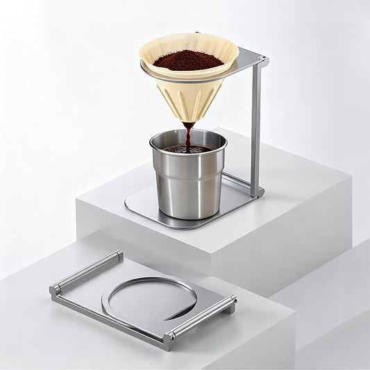 seicasaya Foldable Pour Over Coffee Dripper Stand Aluminum Portable Coffee Maker Holder (Silver)