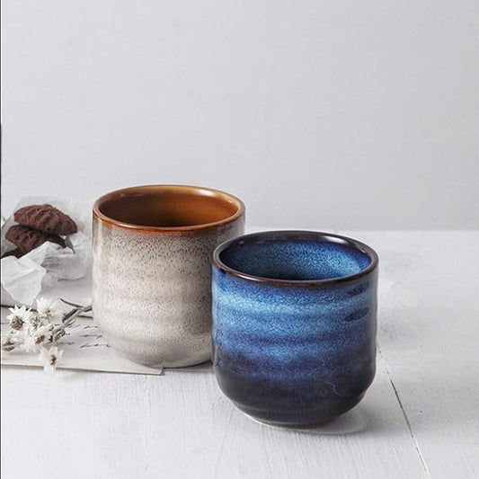 Japanese Style Ceramic Tea Set, Tea Cup, Coffee Cup, Yerba Mate Set, Ceramic Mate Cup Set of 4 (blue)