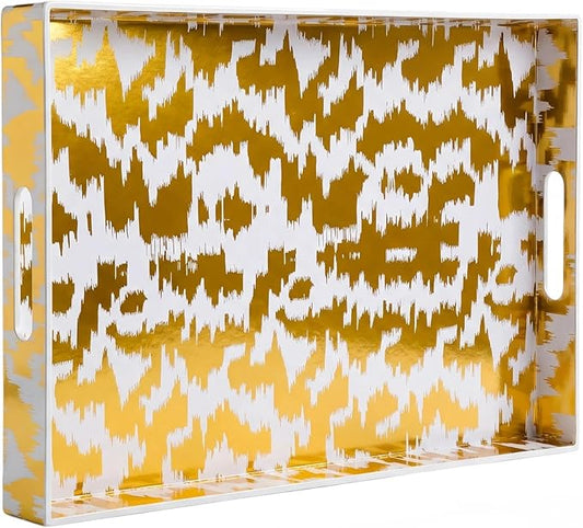 Zosenley Decorative Serving Tray with Handles - 16" x 12" Large Rectangle Coffee Table Decor - Modern Gold Aesthetic Vanity Tray for Ottoman, Bedroom & Bathroom
