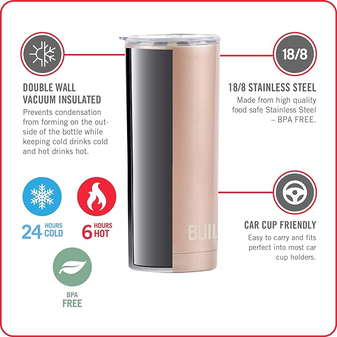 BUILT 20oz Water Tumbler - Stainless Steel Vacuum Insulated Tumbler with Lid, Double Wall Travel Tumbler - Durable, Reusable & Sustainable Steel Cup To Go Travel Coffee Mug (Red)