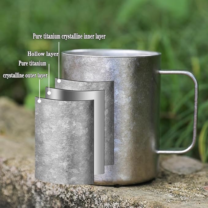 Pure Titanium Mug with Leak-Proof Lid (13.5 oz) Double Wall Vacuum Insulated Camping Cup, Lightweight Travel Drinkware for Coffee, Hiking, Office, Easy Clean RT103T (Ice Crystal Blue)