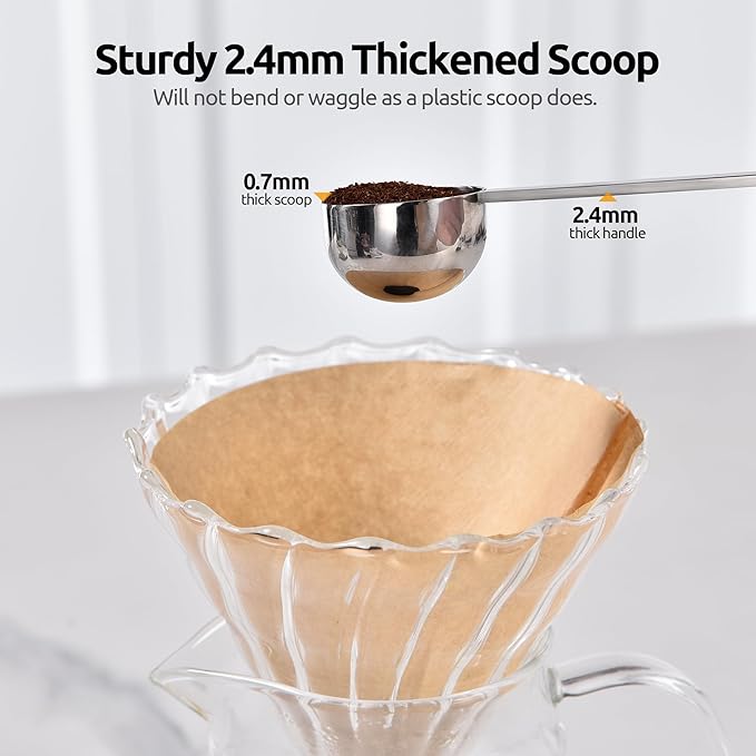 U-Taste Coffee Scoop 1&2 Tablespoon: 18/8 Stainless Steel Measuring Scooper for Ground Coffee, Bean, Powder, Espresso, 8.5in Long Handle Metal Meaure Spoon for Canister, Jar (1&2Tbsp/15&30ml, Silver)