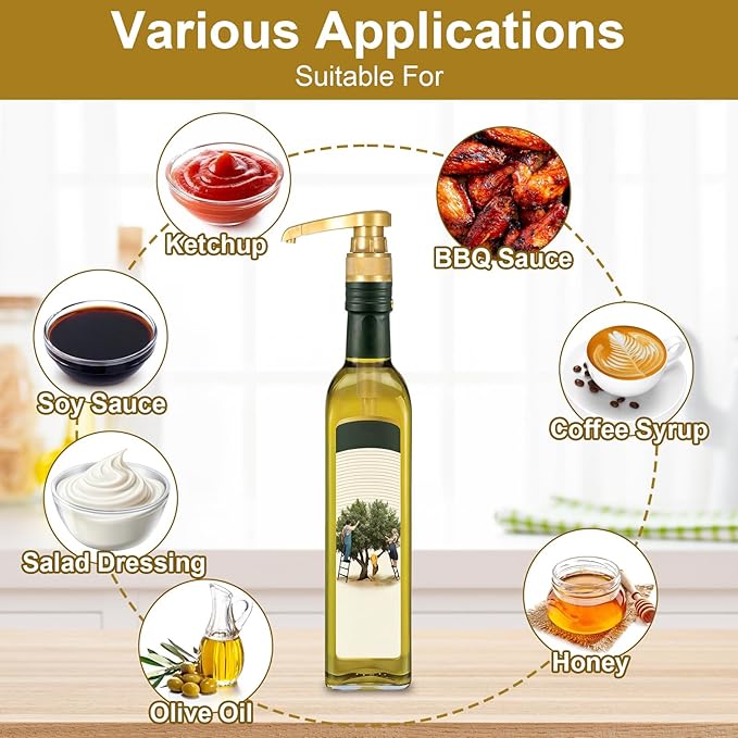 12 Pcs Coffee Syrup Pump with Tip Cover, Gold Reusable Coffee Syrup Pump Dispenser Fits 750 ml Skinny Bottles, Great for Home, Coffees Bar Drinking Mixes, Tea, Beverage, Cocktails