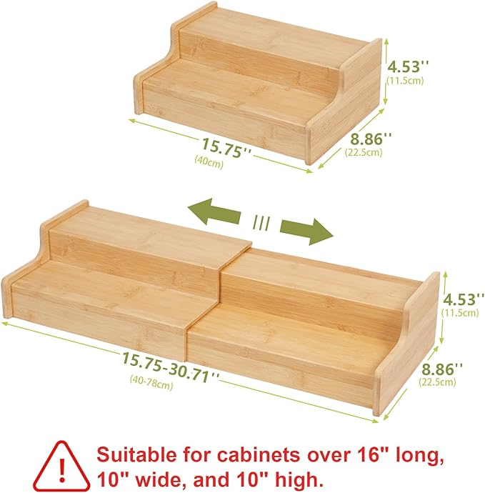 2-Tier Expandable Bamboo Mug Holder Coffee Mug Rack Organizer for Countertop, Multi-Functional Mug Display Shelf for Coffee Bar, Kitchen, and Home (15.75"~30.71")