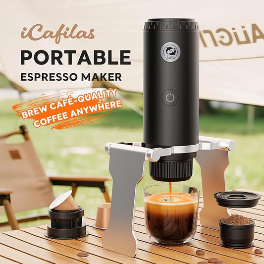 Portable Espresso Maker with Self Heating, 19 Bar Electric Travel Coffee Maker for Camping&Car, 2-in-1 Mini Espresso Machine Compatible with Nespresso Capsules & Ground Coffee, 7800mAh Battery, Black