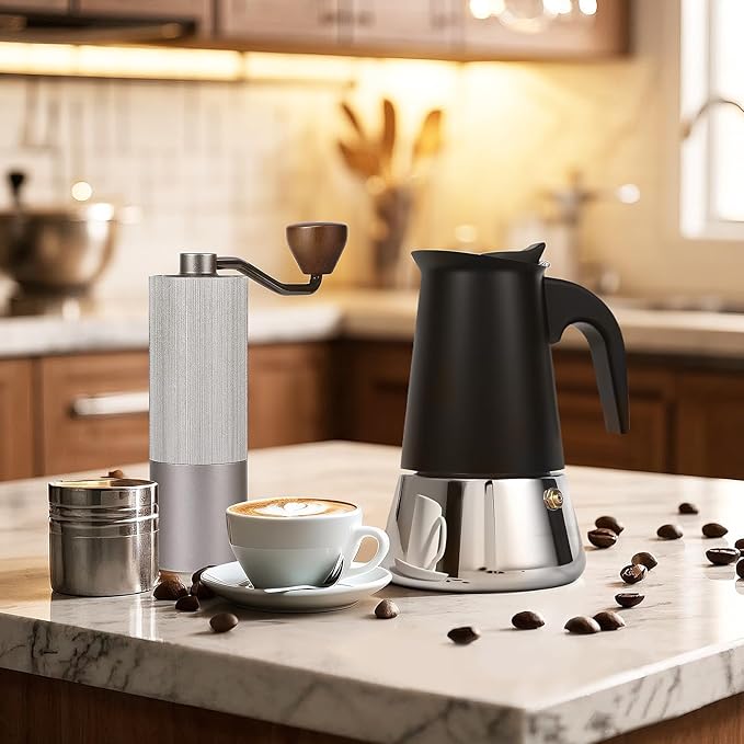 Suiitat Moka Pot, 4 Cups (7.1 oz) Stovetop Espresso Maker, 304 Stainless Steel Moka Pot, Induction Compatible, Black