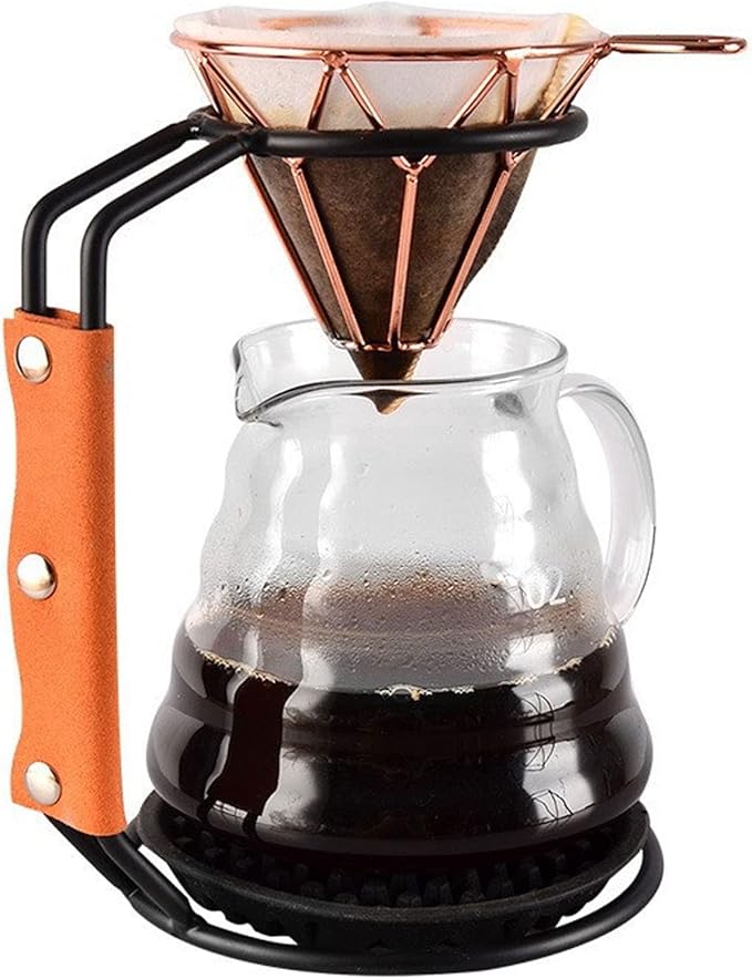Pour Over Coffee Dripper Rack, Coffee Filter Holder Iron Dripper Stand with Leather Handle Case Coffee Maker Stand for Coffee Tea