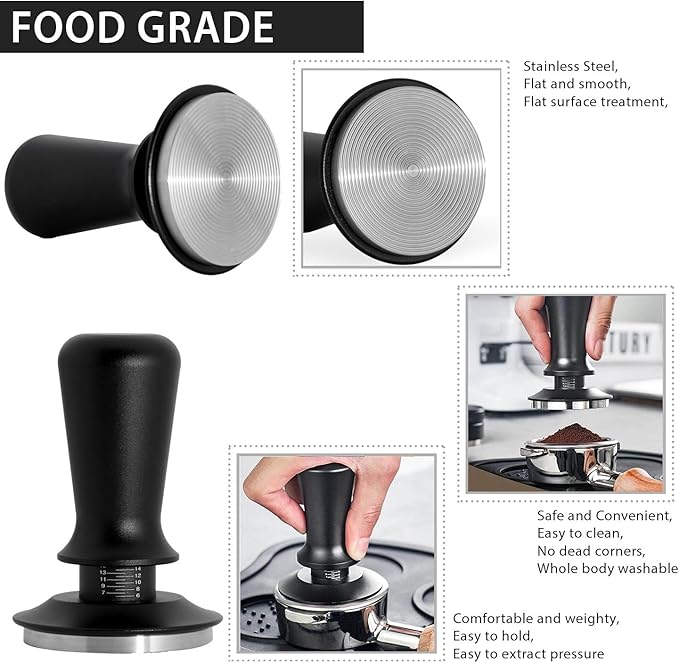 51mm Espresso Tamper, Professional Barista Coffee Tamper, Heavy-Duty Stainless-Steel Flat Base, Ergonomic Handle, Compatible with 51mm Portafilter, Coffee Accessory for Espresso lovers (51 mm)