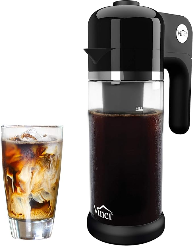 VINCI Express Cold Brew, Electric Cold Brew Coffee Maker in 10 minutes, Glass Carafe, 3 Brew Strength Settings & Cleaning Cycle, Easy to Use & Clean, Cold Brewer for Iced Coffee, 1.4 L Dial Control
